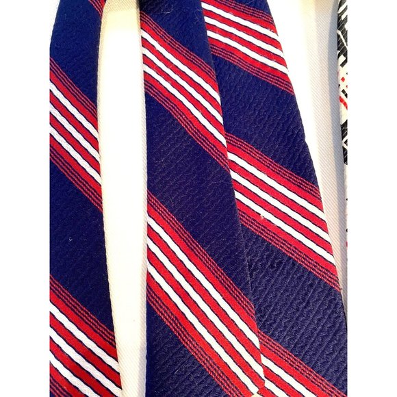 Vtg 60s 70s Mens Tie Wide Thick Polyester Necktie Disco Ugly Mod Red White Blue - Picture 7 of 11